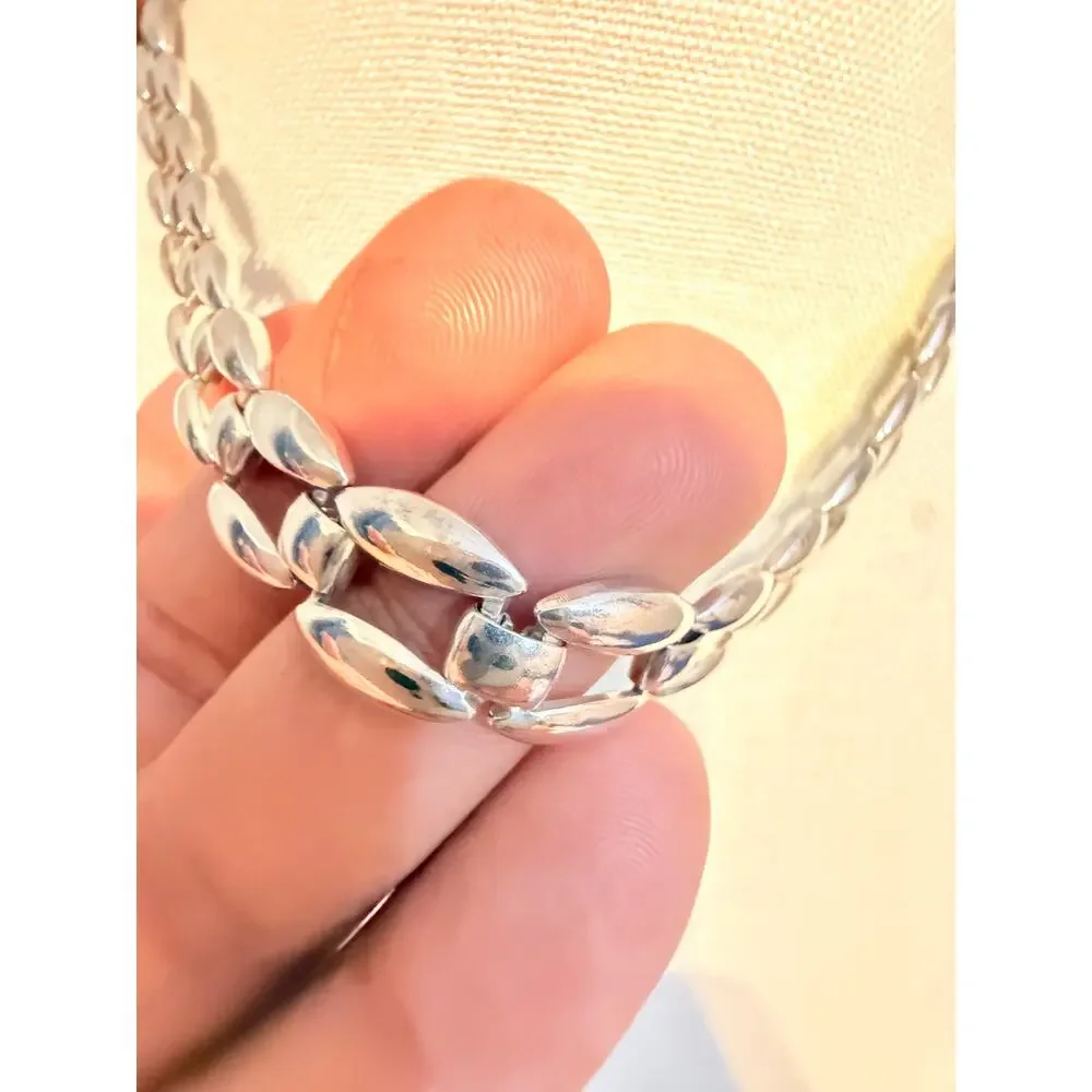 Vintage Silver Tone Leaf Link Necklace 18”